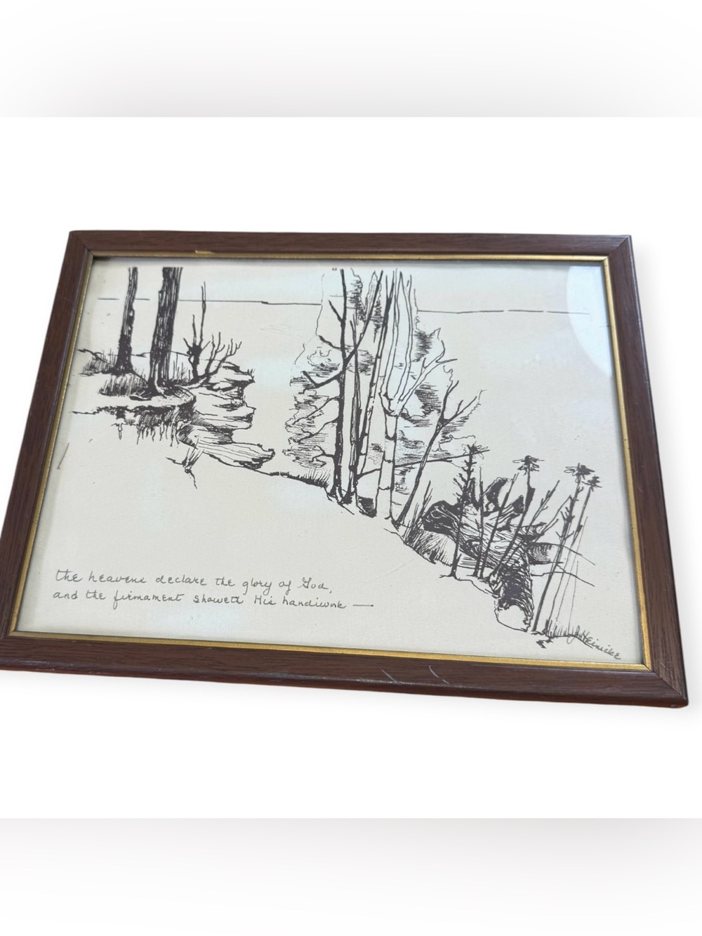 Vintage Pen And Ink Drawing Original Signed The Heavens Declare The Glory Of God